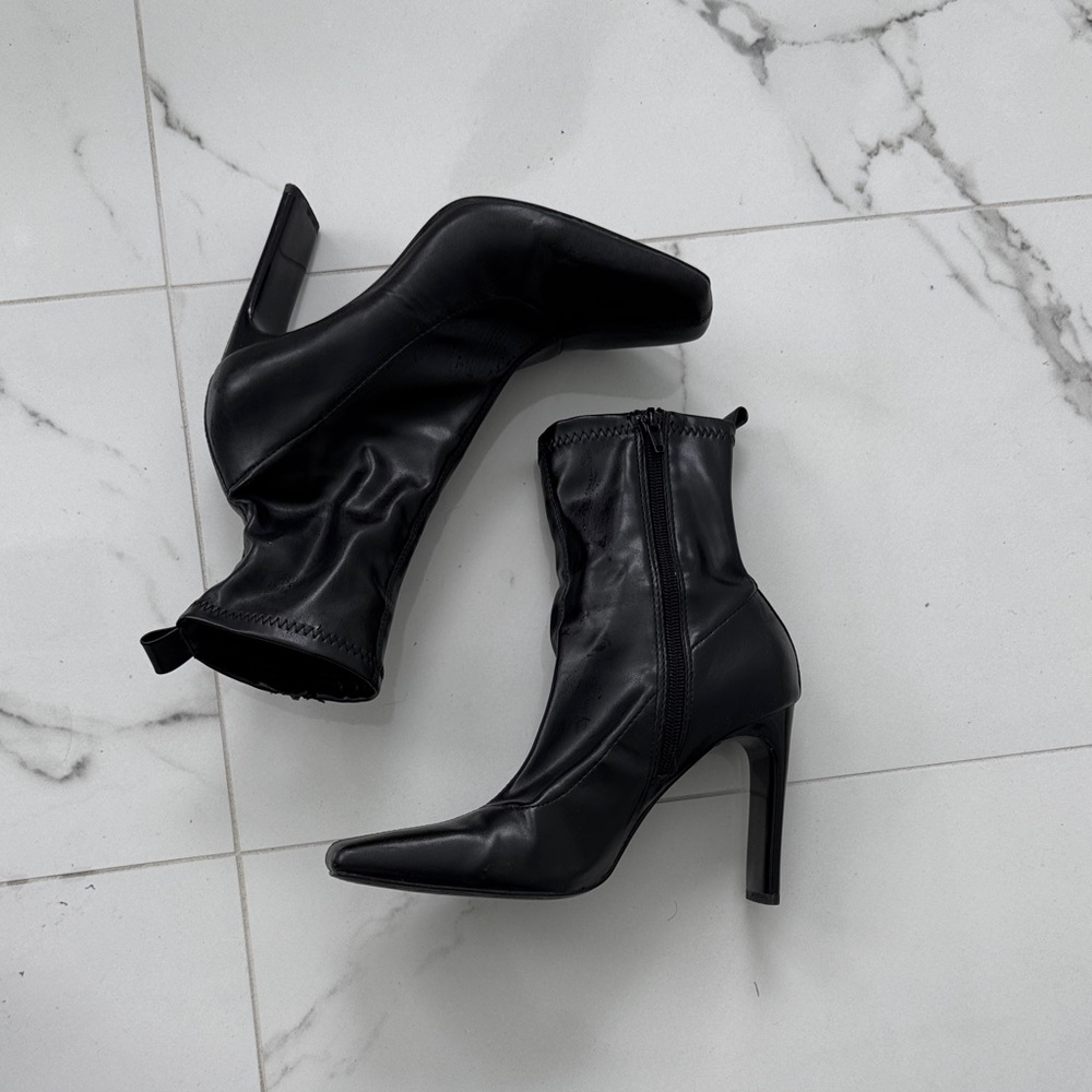 Black Square Toe High-Heel Ankle Boots